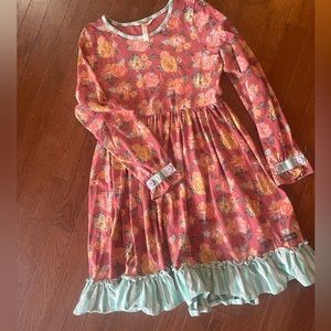MATILDA JANE Girls Floral Print Dress Striped Details Pink Rose 14